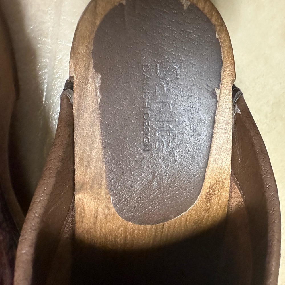 Sanita mules wooden with beautiful embroidered tops. Size 40, or 10. - Picture 2 of 5